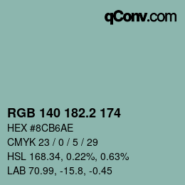カラーコード: RGB 140 182.2 174 | qconv.com