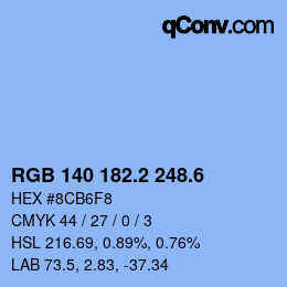 カラーコード: RGB 140 182.2 248.6 | qconv.com