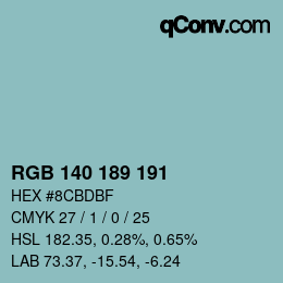 Color code: RGB 140 189 191 | qconv.com
