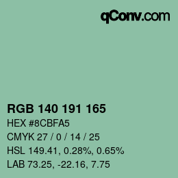 カラーコード: RGB 140 191 165 | qconv.com