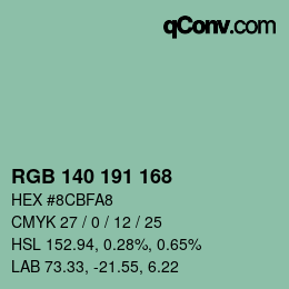 カラーコード: RGB 140 191 168 | qconv.com