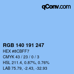 カラーコード: RGB 140 191 247 | qconv.com