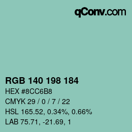 Color code: RGB 140 198 184 | qconv.com