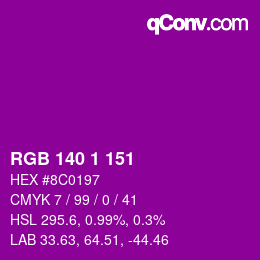 Color code: RGB 140 1 151 | qconv.com