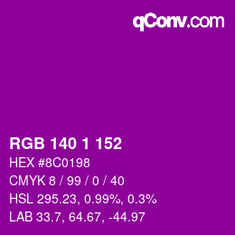 颜色代码: RGB 140 1 152 | qconv.com