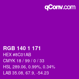 カラーコード: RGB 140 1 171 | qconv.com