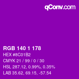 颜色代码: RGB 140 1 178 | qconv.com