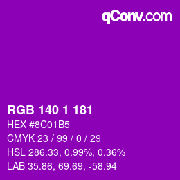 Color code: RGB 140 1 181 | qconv.com