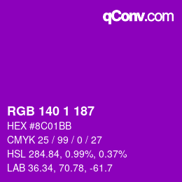 カラーコード: RGB 140 1 187 | qconv.com