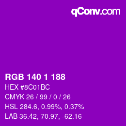 颜色代码: RGB 140 1 188 | qconv.com