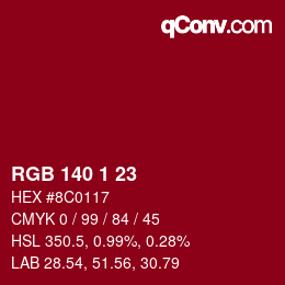 Color code: RGB 140 1 23 | qconv.com