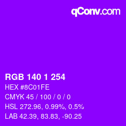 颜色代码: RGB 140 1 254 | qconv.com
