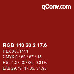 カラーコード: RGB 140 20.2 17.6 | qconv.com