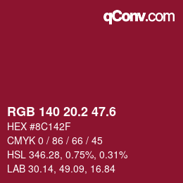 カラーコード: RGB 140 20.2 47.6 | qconv.com