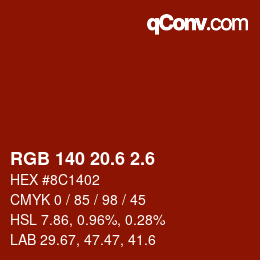カラーコード: RGB 140 20.6 2.6 | qconv.com