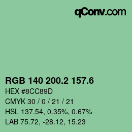カラーコード: RGB 140 200.2 157.6 | qconv.com