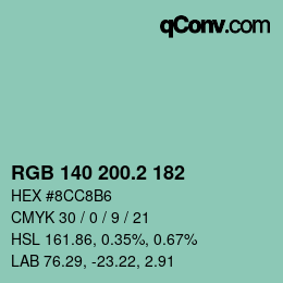 カラーコード: RGB 140 200.2 182 | qconv.com