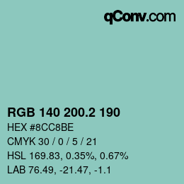 カラーコード: RGB 140 200.2 190 | qconv.com