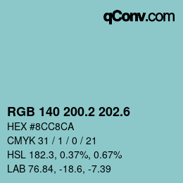 カラーコード: RGB 140 200.2 202.6 | qconv.com