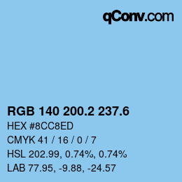 カラーコード: RGB 140 200.2 237.6 | qconv.com