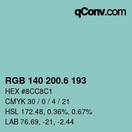 カラーコード: RGB 140 200.6 193 | qconv.com