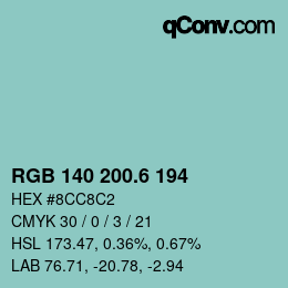 カラーコード: RGB 140 200.6 194 | qconv.com