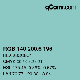 カラーコード: RGB 140 200.6 196 | qconv.com