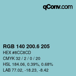 カラーコード: RGB 140 200.6 205 | qconv.com