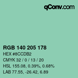 カラーコード: RGB 140 205 178 | qconv.com