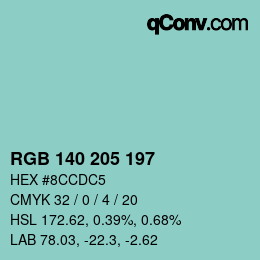 カラーコード: RGB 140 205 197 | qconv.com