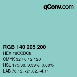 カラーコード: RGB 140 205 200 | qconv.com