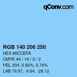 カラーコード: RGB 140 206 250 | qconv.com
