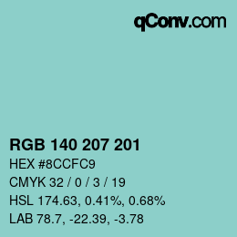 カラーコード: RGB 140 207 201 | qconv.com