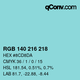 颜色代码: RGB 140 216 218 | qconv.com