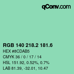 カラーコード: RGB 140 218.2 181.6 | qconv.com