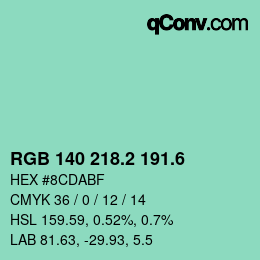 カラーコード: RGB 140 218.2 191.6 | qconv.com