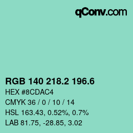 カラーコード: RGB 140 218.2 196.6 | qconv.com