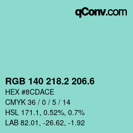 カラーコード: RGB 140 218.2 206.6 | qconv.com