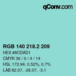 カラーコード: RGB 140 218.2 209 | qconv.com