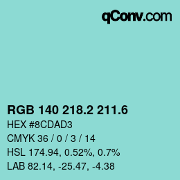 カラーコード: RGB 140 218.2 211.6 | qconv.com