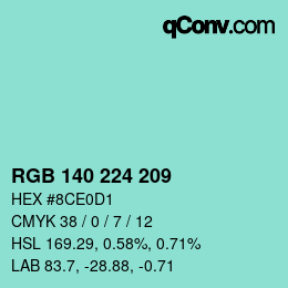 Color code: RGB 140 224 209 | qconv.com