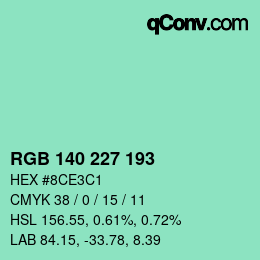 颜色代码: RGB 140 227 193 | qconv.com