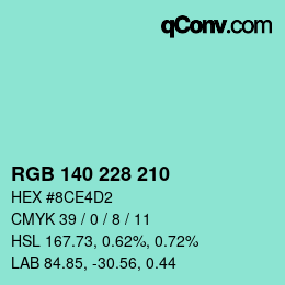 颜色代码: RGB 140 228 210 | qconv.com