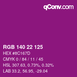 カラーコード: RGB 140 22 125 | qconv.com