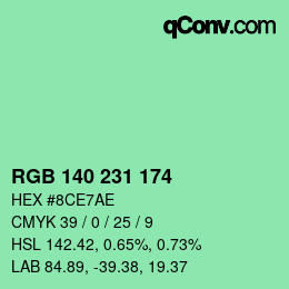 カラーコード: RGB 140 231 174 | qconv.com