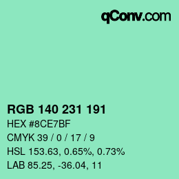 Color code: RGB 140 231 191 | qconv.com