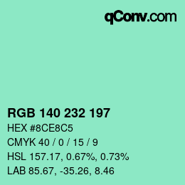 カラーコード: RGB 140 232 197 | qconv.com