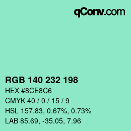 Color code: RGB 140 232 198 | qconv.com