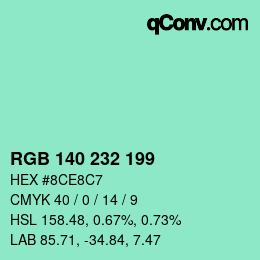 Color code: RGB 140 232 199 | qconv.com