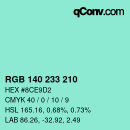 Color code: RGB 140 233 210 | qconv.com